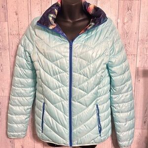 SO Women's Aqua Puffer Jacket with Blue Accents